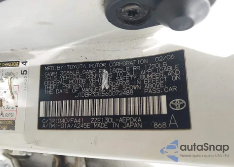 2006 Toyota Corolla Ce from USA, damaged, VIN JTDBR32E560072488